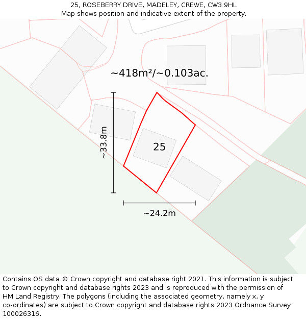 25, ROSEBERRY DRIVE, MADELEY, CREWE, CW3 9HL: Plot and title map