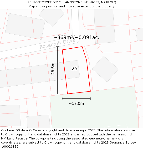 25, ROSECROFT DRIVE, LANGSTONE, NEWPORT, NP18 2LQ: Plot and title map