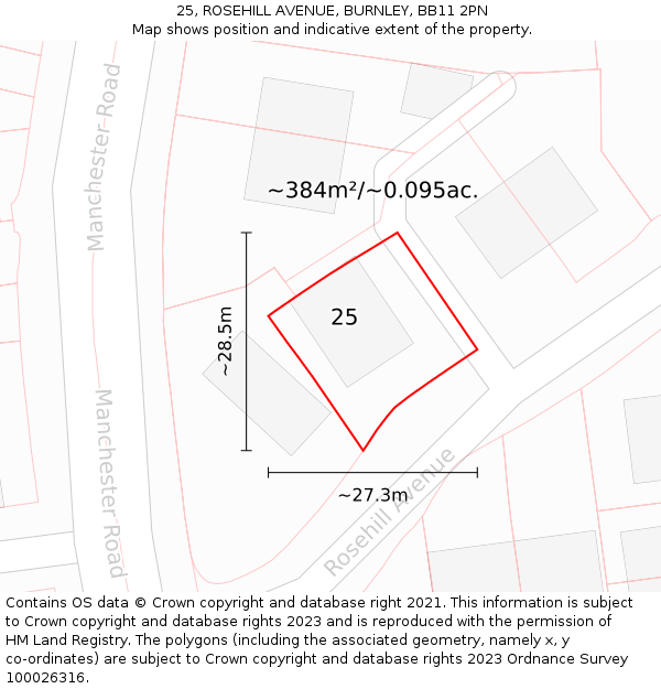 25, ROSEHILL AVENUE, BURNLEY, BB11 2PN: Plot and title map