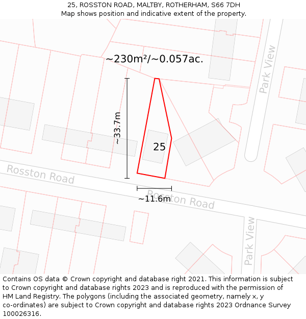 25, ROSSTON ROAD, MALTBY, ROTHERHAM, S66 7DH: Plot and title map