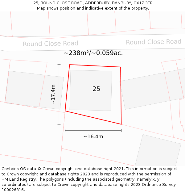 25, ROUND CLOSE ROAD, ADDERBURY, BANBURY, OX17 3EP: Plot and title map