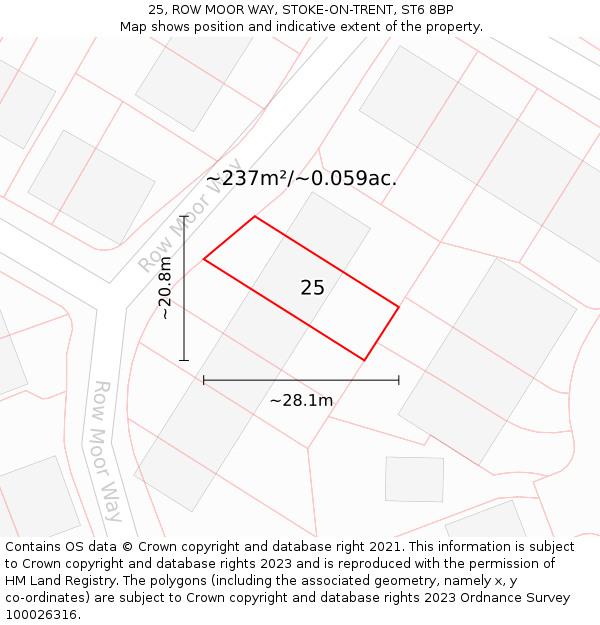 25, ROW MOOR WAY, STOKE-ON-TRENT, ST6 8BP: Plot and title map