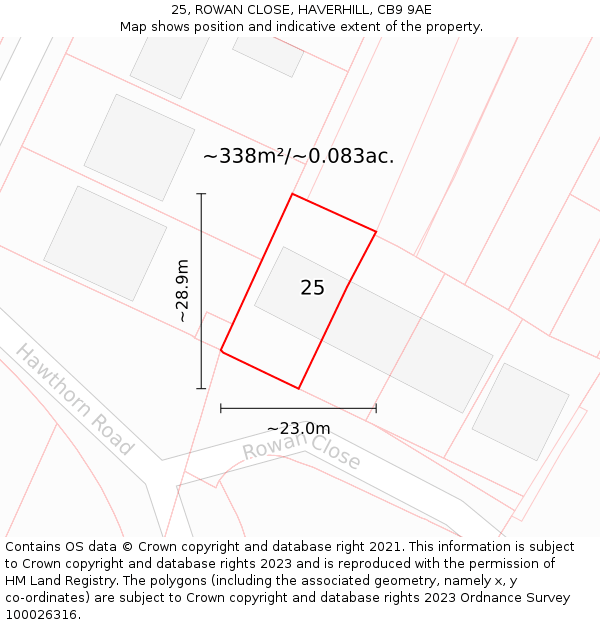 25, ROWAN CLOSE, HAVERHILL, CB9 9AE: Plot and title map