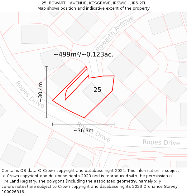 25, ROWARTH AVENUE, KESGRAVE, IPSWICH, IP5 2FL: Plot and title map