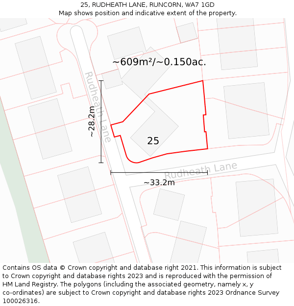 25, RUDHEATH LANE, RUNCORN, WA7 1GD: Plot and title map