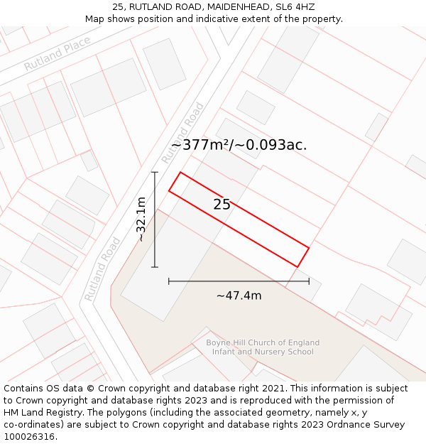 25, RUTLAND ROAD, MAIDENHEAD, SL6 4HZ: Plot and title map