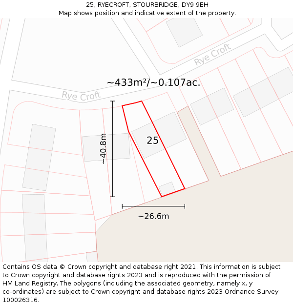 25, RYECROFT, STOURBRIDGE, DY9 9EH: Plot and title map
