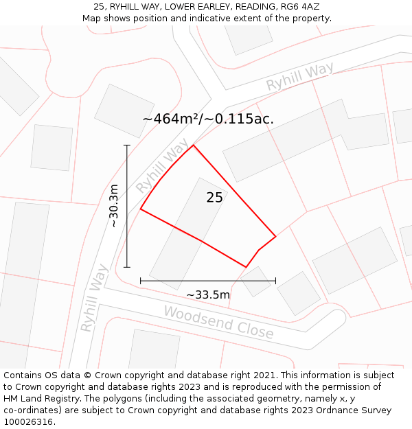 25, RYHILL WAY, LOWER EARLEY, READING, RG6 4AZ: Plot and title map