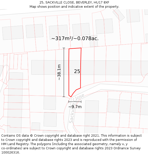 25, SACKVILLE CLOSE, BEVERLEY, HU17 8XF: Plot and title map