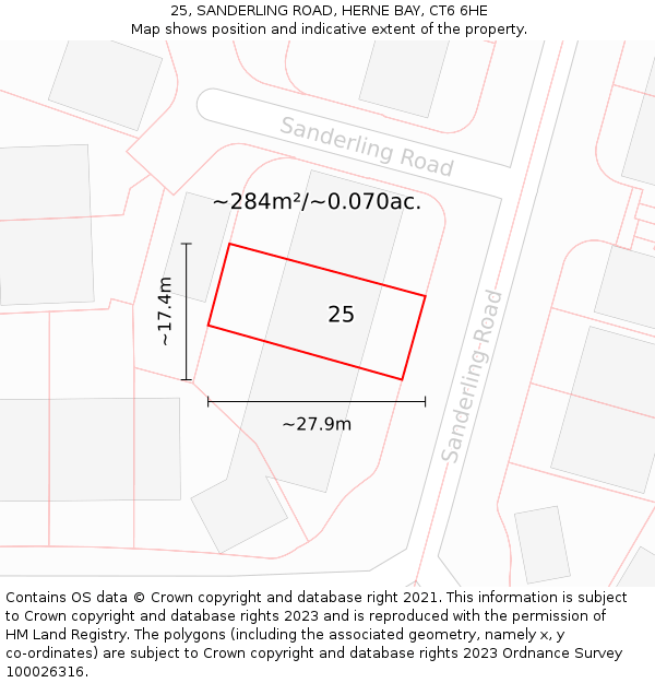 25, SANDERLING ROAD, HERNE BAY, CT6 6HE: Plot and title map