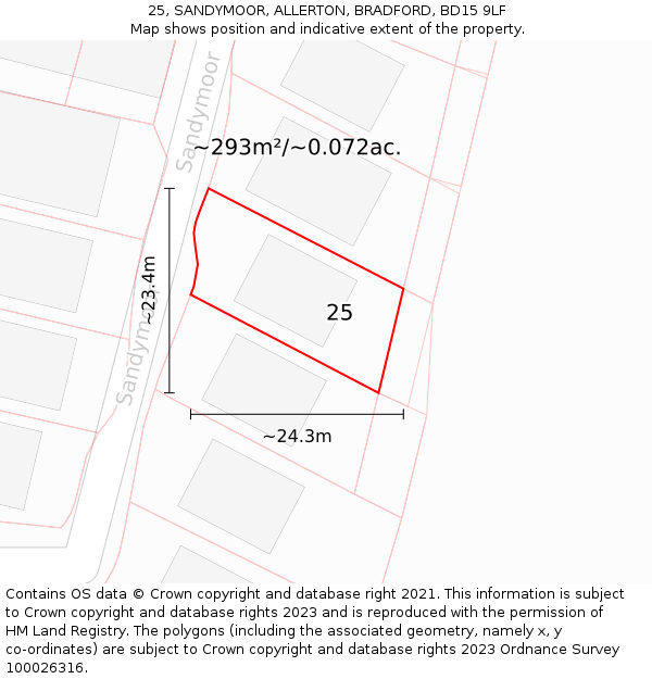 25, SANDYMOOR, ALLERTON, BRADFORD, BD15 9LF: Plot and title map