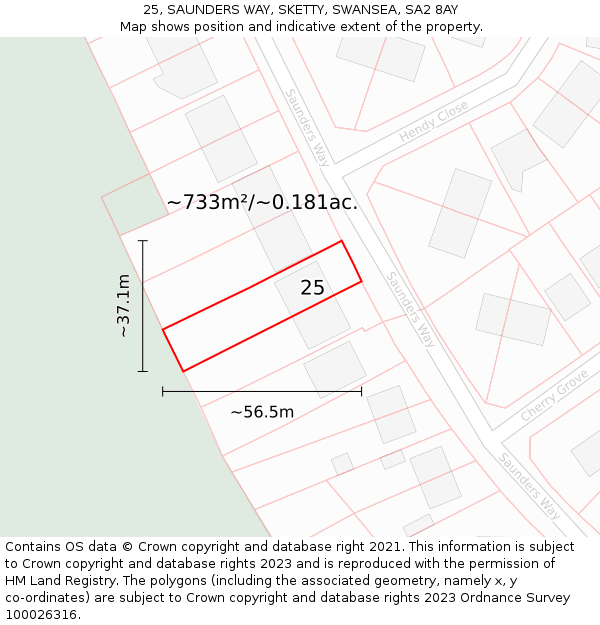 25, SAUNDERS WAY, SKETTY, SWANSEA, SA2 8AY: Plot and title map