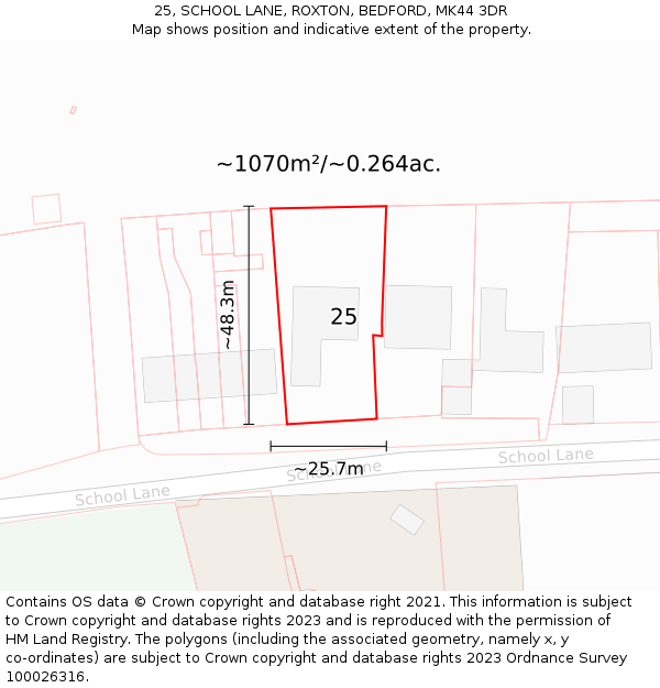 25, SCHOOL LANE, ROXTON, BEDFORD, MK44 3DR: Plot and title map