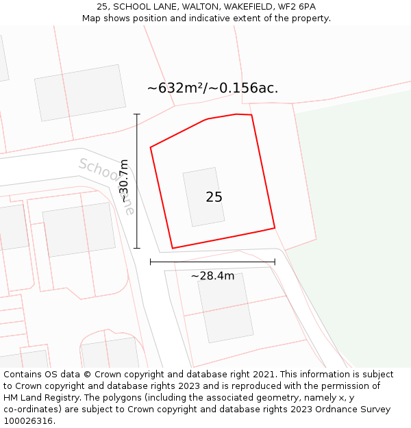 25, SCHOOL LANE, WALTON, WAKEFIELD, WF2 6PA: Plot and title map