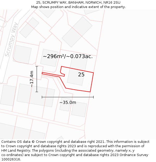 25, SCRUMPY WAY, BANHAM, NORWICH, NR16 2SU: Plot and title map