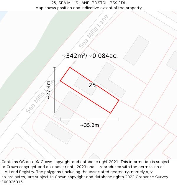 25, SEA MILLS LANE, BRISTOL, BS9 1DL: Plot and title map