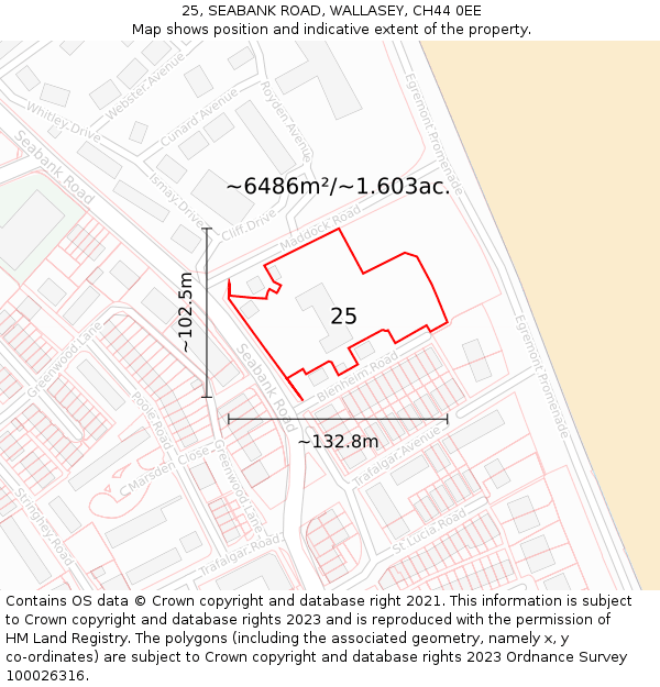 25, SEABANK ROAD, WALLASEY, CH44 0EE: Plot and title map