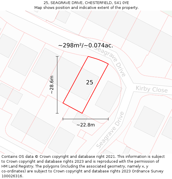 25, SEAGRAVE DRIVE, CHESTERFIELD, S41 0YE: Plot and title map