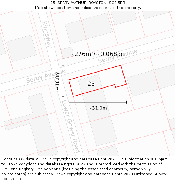 25, SERBY AVENUE, ROYSTON, SG8 5EB: Plot and title map