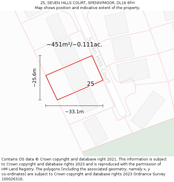 25, SEVEN HILLS COURT, SPENNYMOOR, DL16 6FH: Plot and title map