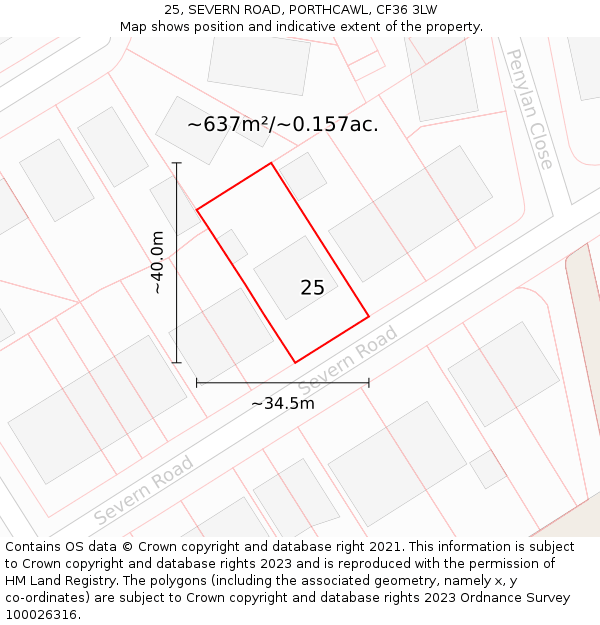 25, SEVERN ROAD, PORTHCAWL, CF36 3LW: Plot and title map
