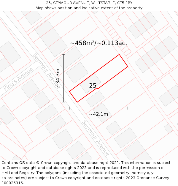 25, SEYMOUR AVENUE, WHITSTABLE, CT5 1RY: Plot and title map