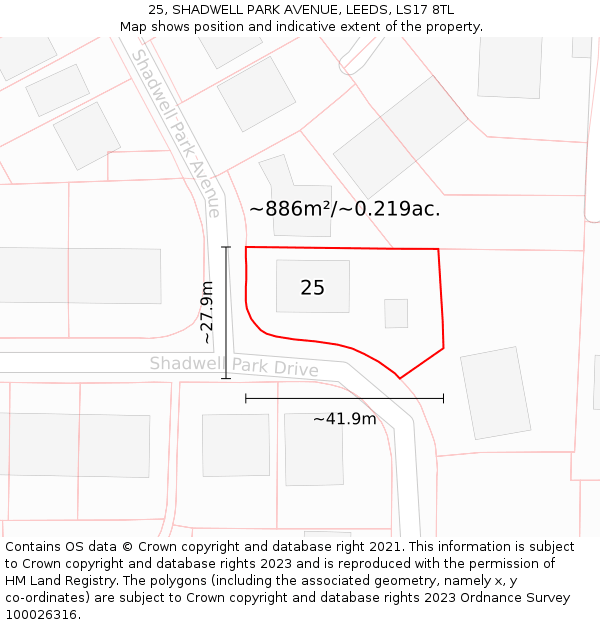 25, SHADWELL PARK AVENUE, LEEDS, LS17 8TL: Plot and title map