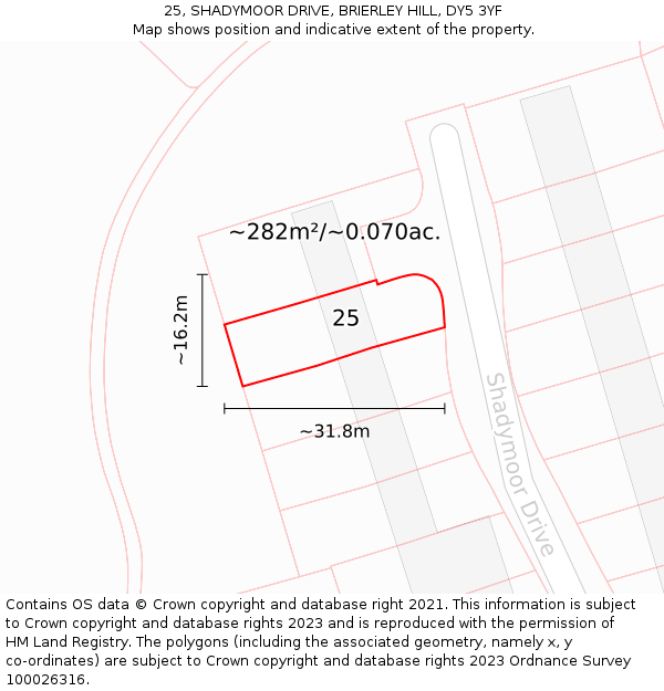 25, SHADYMOOR DRIVE, BRIERLEY HILL, DY5 3YF: Plot and title map