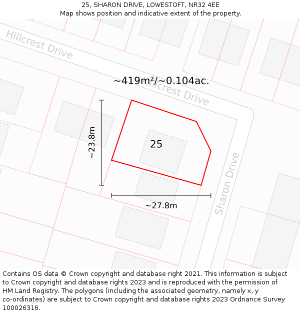 25, SHARON DRIVE, LOWESTOFT, NR32 4EE: Plot and title map