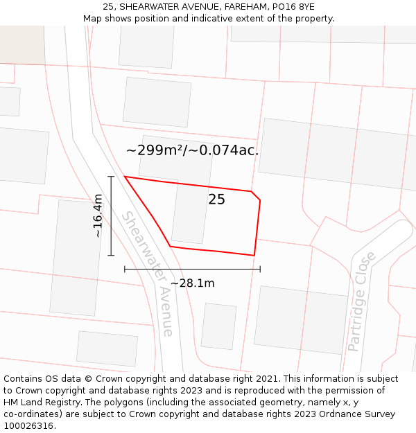 25, SHEARWATER AVENUE, FAREHAM, PO16 8YE: Plot and title map