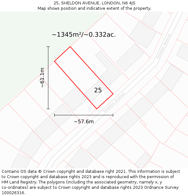 25, SHELDON AVENUE, LONDON, N6 4JS: Plot and title map