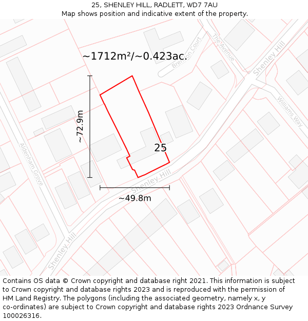 25, SHENLEY HILL, RADLETT, WD7 7AU: Plot and title map