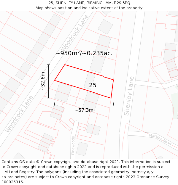 25, SHENLEY LANE, BIRMINGHAM, B29 5PQ: Plot and title map