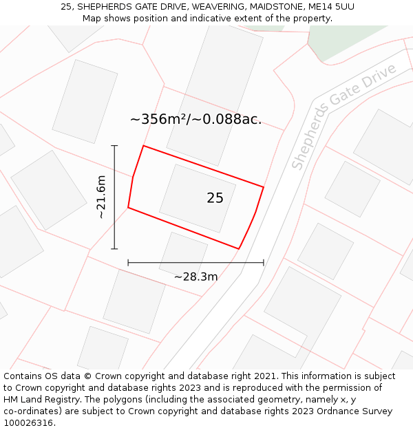 25, SHEPHERDS GATE DRIVE, WEAVERING, MAIDSTONE, ME14 5UU: Plot and title map