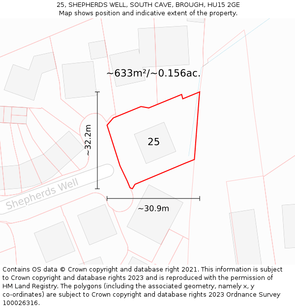 25, SHEPHERDS WELL, SOUTH CAVE, BROUGH, HU15 2GE: Plot and title map