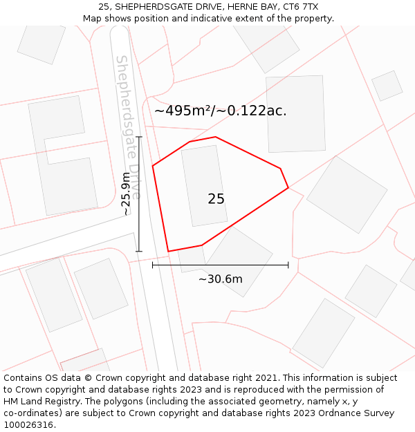 25, SHEPHERDSGATE DRIVE, HERNE BAY, CT6 7TX: Plot and title map