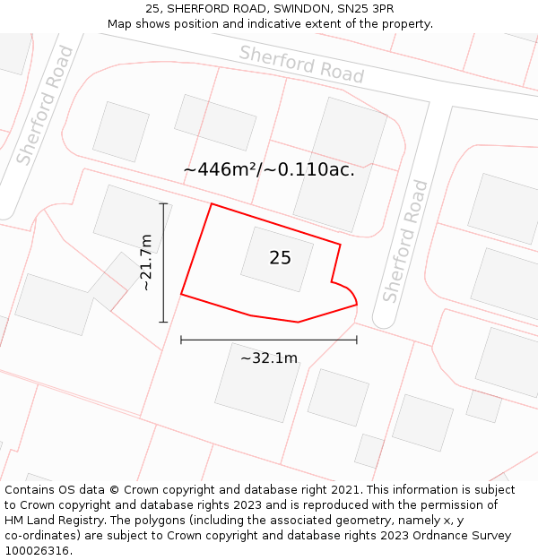 25, SHERFORD ROAD, SWINDON, SN25 3PR: Plot and title map