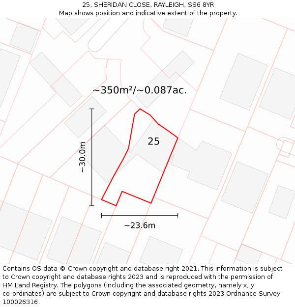 25, SHERIDAN CLOSE, RAYLEIGH, SS6 8YR: Plot and title map