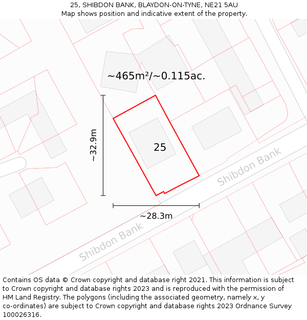 25, SHIBDON BANK, BLAYDON-ON-TYNE, NE21 5AU: Plot and title map
