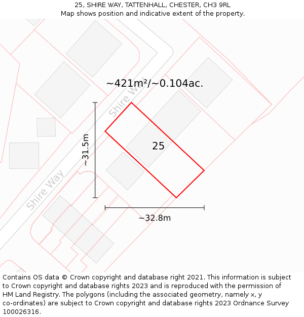 25, SHIRE WAY, TATTENHALL, CHESTER, CH3 9RL: Plot and title map