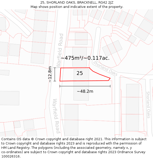 25, SHORLAND OAKS, BRACKNELL, RG42 2JZ: Plot and title map