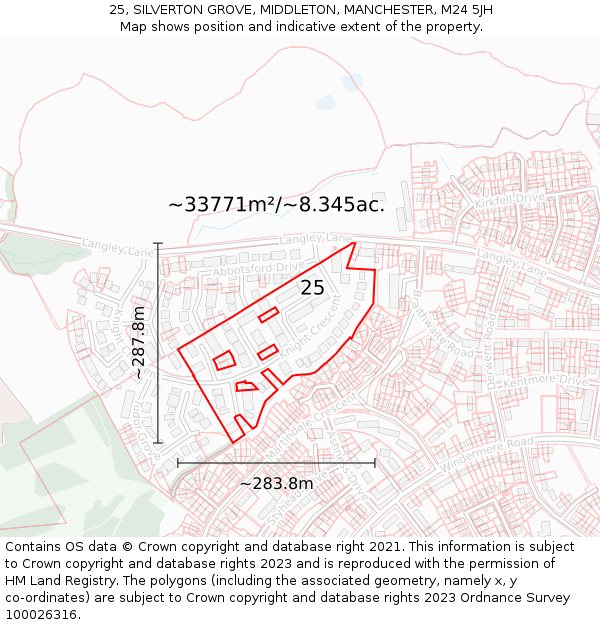 25, SILVERTON GROVE, MIDDLETON, MANCHESTER, M24 5JH: Plot and title map