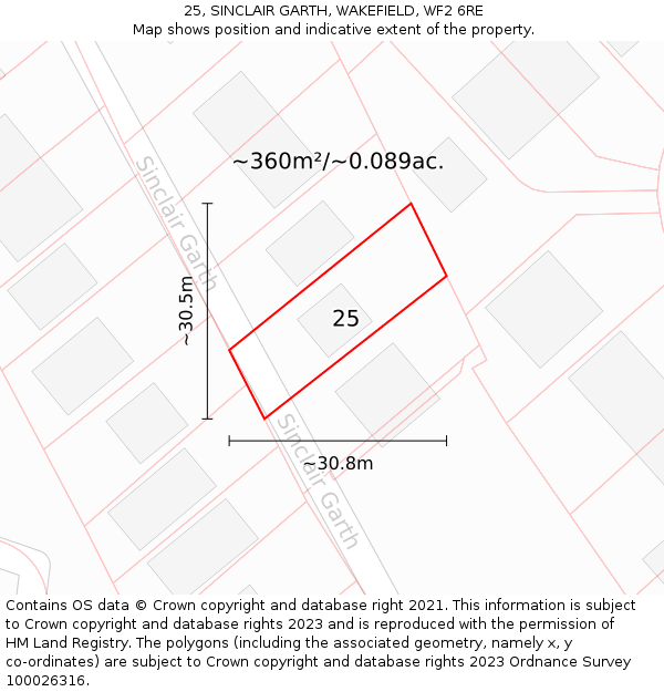 25, SINCLAIR GARTH, WAKEFIELD, WF2 6RE: Plot and title map