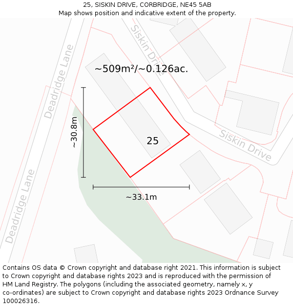 25, SISKIN DRIVE, CORBRIDGE, NE45 5AB: Plot and title map