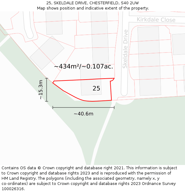 25, SKELDALE DRIVE, CHESTERFIELD, S40 2UW: Plot and title map