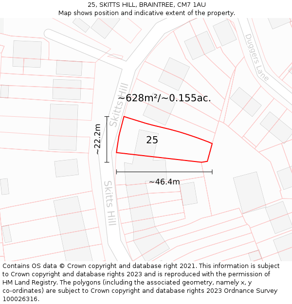 25, SKITTS HILL, BRAINTREE, CM7 1AU: Plot and title map