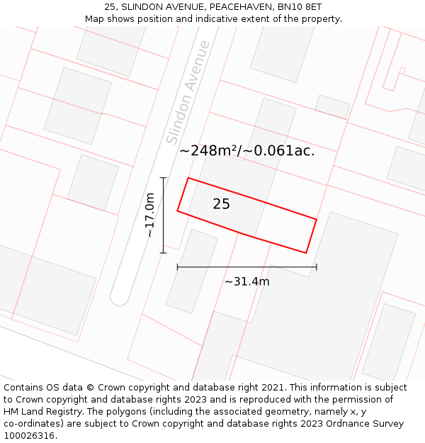 25, SLINDON AVENUE, PEACEHAVEN, BN10 8ET: Plot and title map