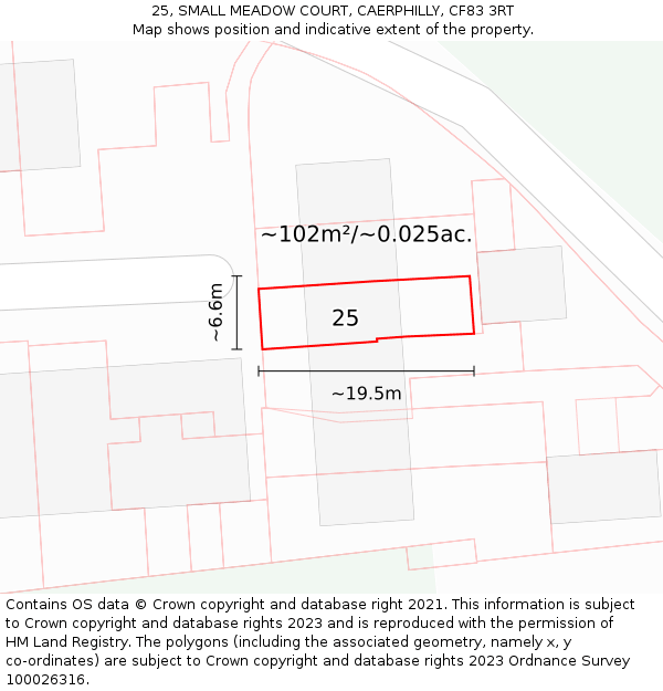 25, SMALL MEADOW COURT, CAERPHILLY, CF83 3RT: Plot and title map