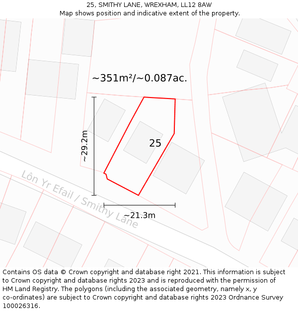 25, SMITHY LANE, WREXHAM, LL12 8AW: Plot and title map