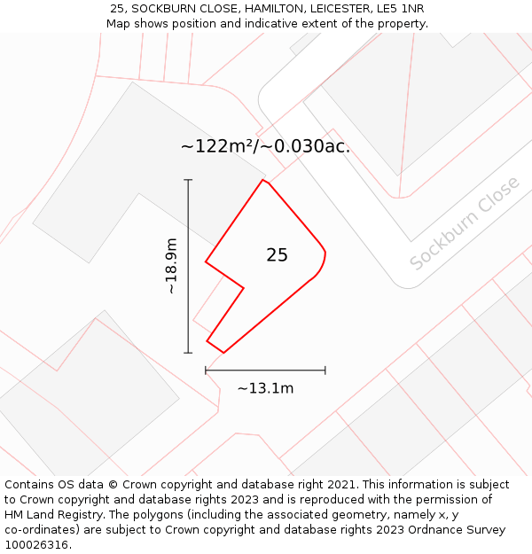 25, SOCKBURN CLOSE, HAMILTON, LEICESTER, LE5 1NR: Plot and title map